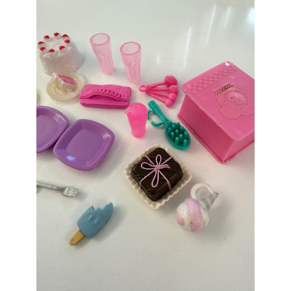 Vintage Barbie Accessories Lot Miniature Cake Plates Cups Kitchen Play Set Pink